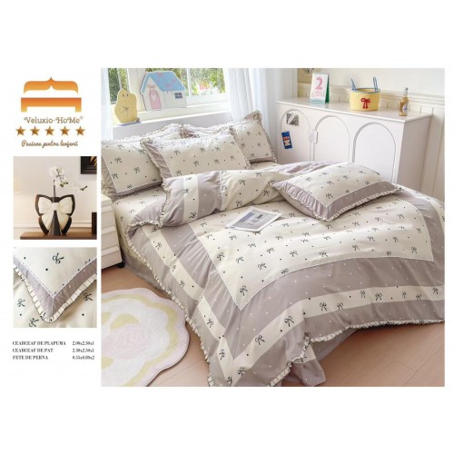 Lenjerie de pat 4 piese dublu Deluxe din Bumbac Soft Touch cu Volanase, VOL13