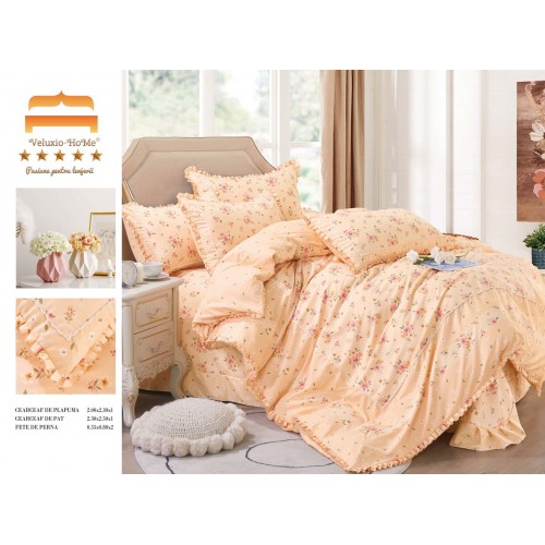 Lenjerie de pat 4 piese dublu Deluxe din Bumbac Soft Touch cu Volanase, VOL25