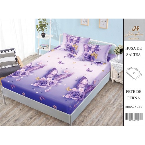 Husa de pat din Finet Satinat si fete de perna, 3 piese, 2 persoane, 160x200cm, HBSM35