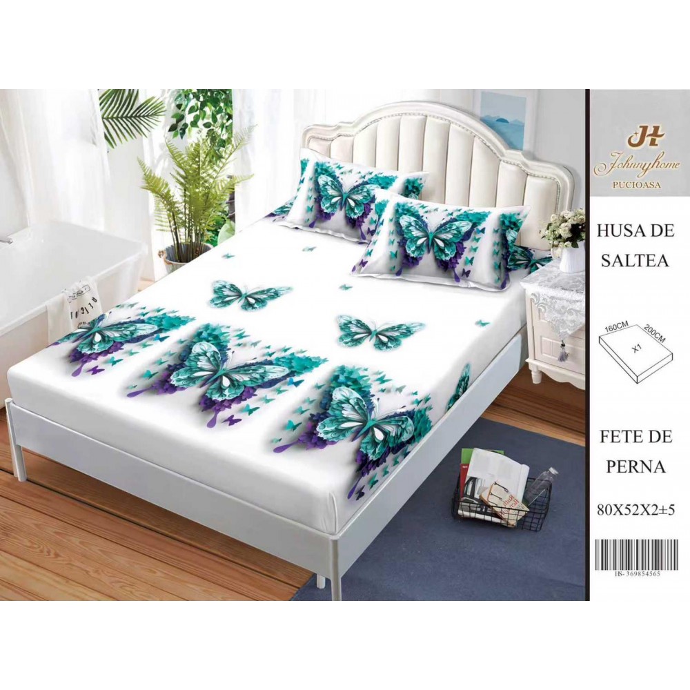 Husa de pat din Finet Satinat si fete de perna, 3 piese, 2 persoane, 160x200cm, HBSM41 Huse din bumbac satinat