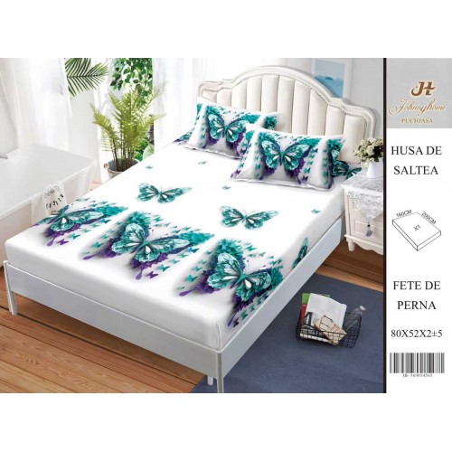 Husa de pat din Finet Satinat si fete de perna, 3 piese, 2 persoane, 160x200cm, HBSM41