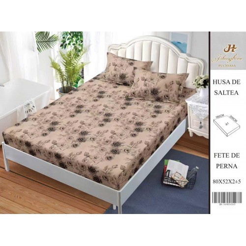 Husa de pat din Finet Satinat si fete de perna, 3 piese, 2 persoane, 160x200cm, HBSM42