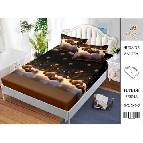 Husa de pat din Finet Satinat si fete de perna, 3 piese, 2 persoane, 160x200cm, HBSM43