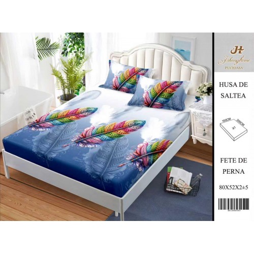 Husa de pat din Finet Satinat si fete de perna, 3 piese, 2 persoane, 160x200cm, HBSM44