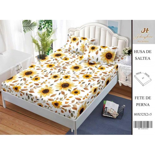 Husa de pat din Finet Satinat si fete de perna, 3 piese, 2 persoane, 160x200cm, HBSM46