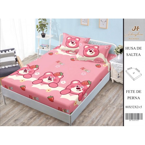 Husa de pat din Finet Satinat si fete de perna, 3 piese, 2 persoane, 160x200cm, HBSM47