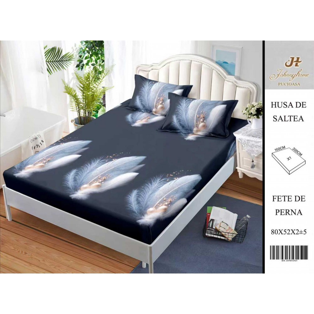 Husa de pat din Finet Satinat si fete de perna, 3 piese, 2 persoane, 160x200cm, HBSM49 Huse din bumbac satinat