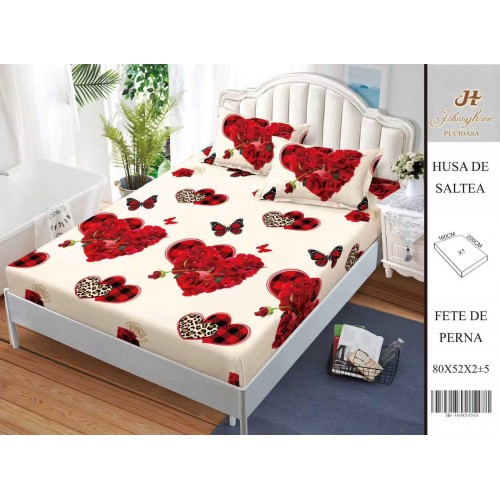 Husa de pat din Finet Satinat si fete de perna, 3 piese, 2 persoane, 160x200cm, HBSM51