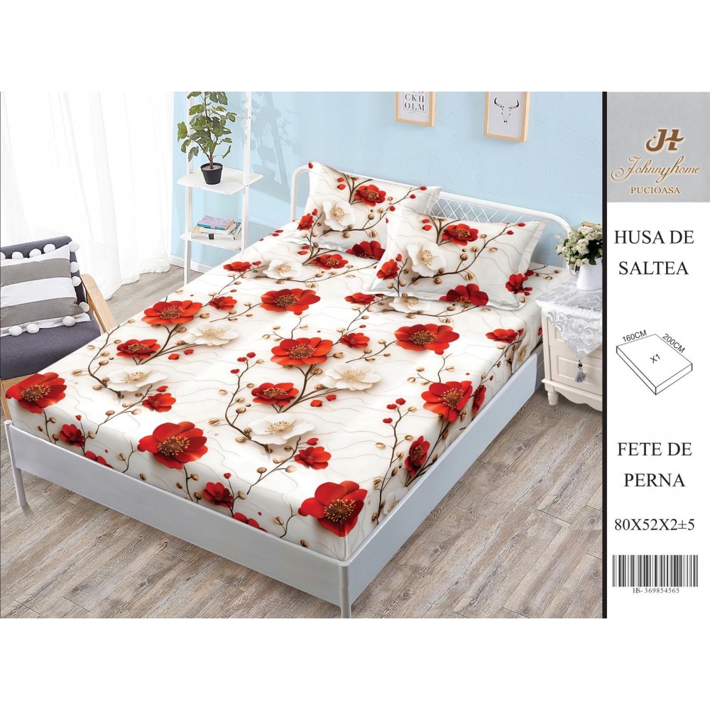 Husa de pat din Finet Satinat si fete de perna, 3 piese, 2 persoane, 160x200cm, HBSM53 Huse din bumbac satinat