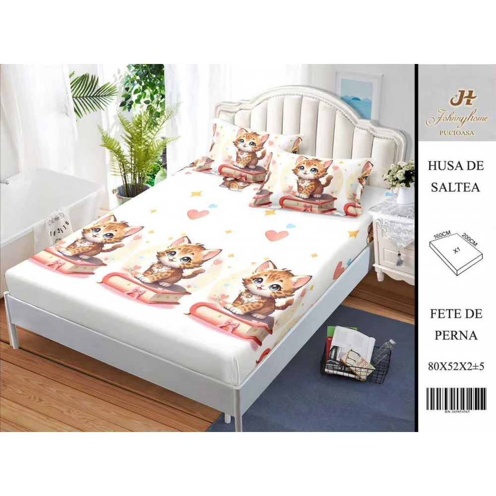 Husa de pat din Finet Satinat si fete de perna, 3 piese, 2 persoane, 160x200cm, HBSM54 Huse din bumbac satinat