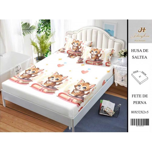 Husa de pat din Finet Satinat si fete de perna, 3 piese, 2 persoane, 160x200cm, HBSM54
