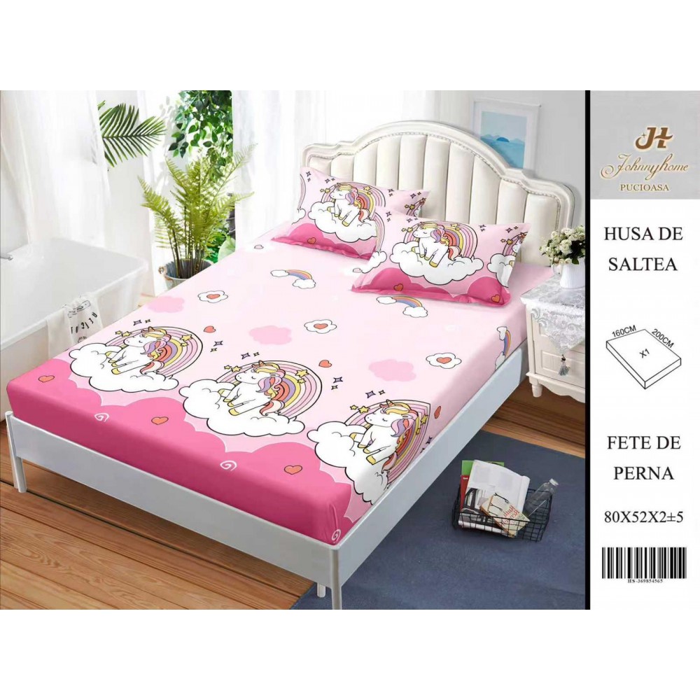 Husa de pat din Finet Satinat si fete de perna, 3 piese, 2 persoane, 160x200cm, HBSM55 Huse din bumbac satinat