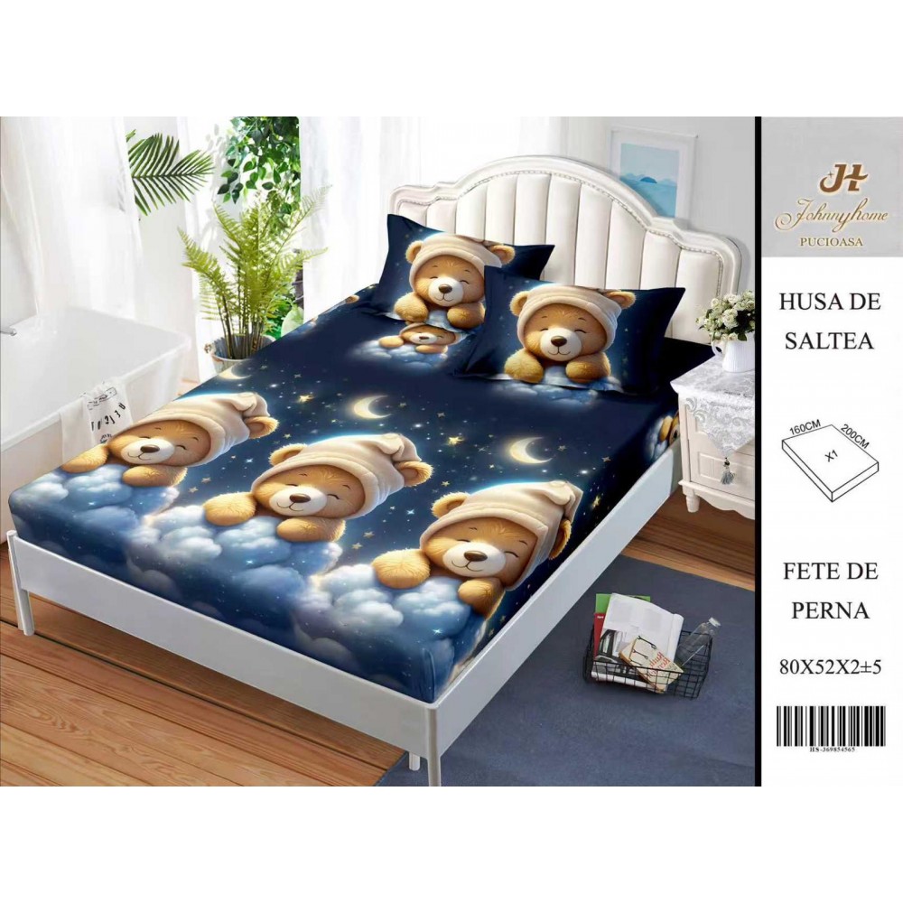 Husa de pat din Finet Satinat si fete de perna, 3 piese, 2 persoane, 160x200cm, HBSM57 Huse din bumbac satinat