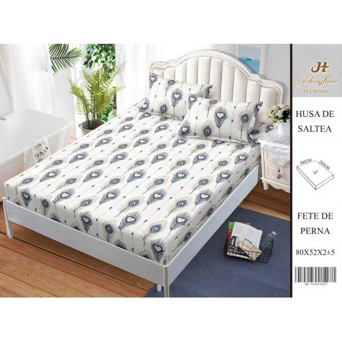 Husa de pat din Finet Satinat si fete de perna, 3 piese, 2 persoane, 160x200cm, HBSM58