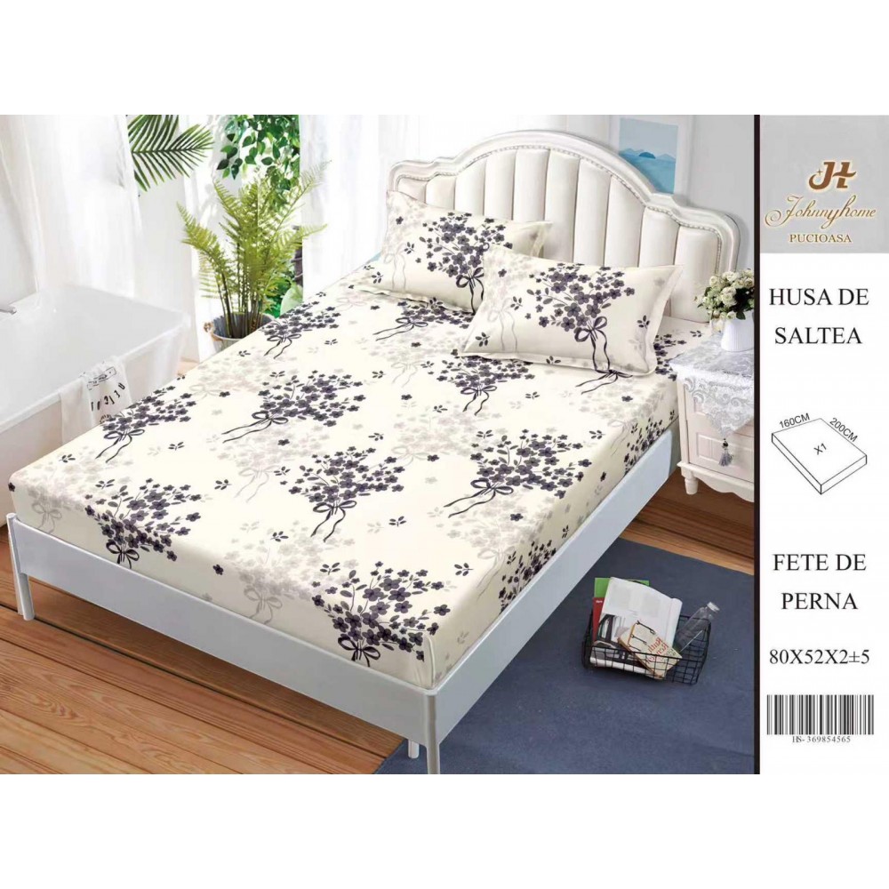 Husa de pat din Finet Satinat si fete de perna, 3 piese, 2 persoane, 160x200cm, HBSM59 Huse din bumbac satinat