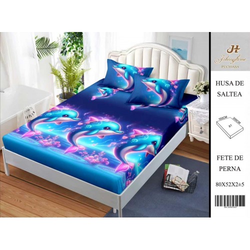 Husa de pat din Finet Satinat si fete de perna, 3 piese, 2 persoane, 160x200cm, HBSM60