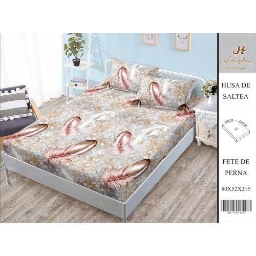 Husa de pat din Finet Satinat si fete de perna, 3 piese, 2 persoane, 160x200cm, HBSM68