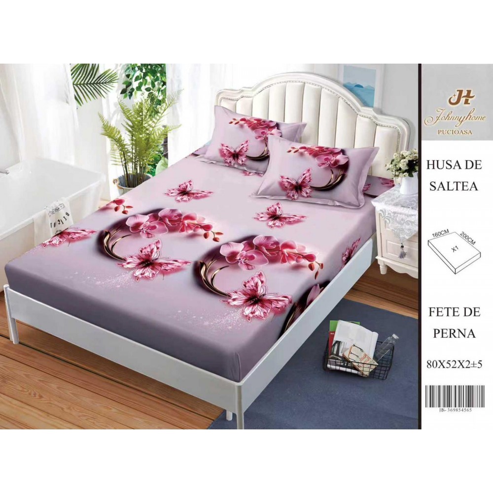 Husa de pat din Finet Satinat si fete de perna, 3 piese, 2 persoane, 160x200cm, HBSM70 Huse din bumbac satinat
