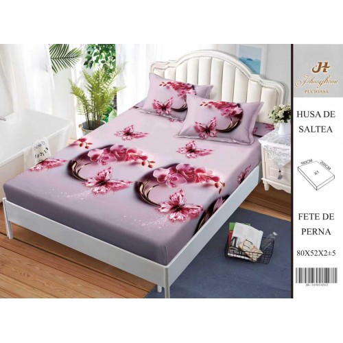 Husa de pat din Finet Satinat si fete de perna, 3 piese, 2 persoane, 160x200cm, HBSM70