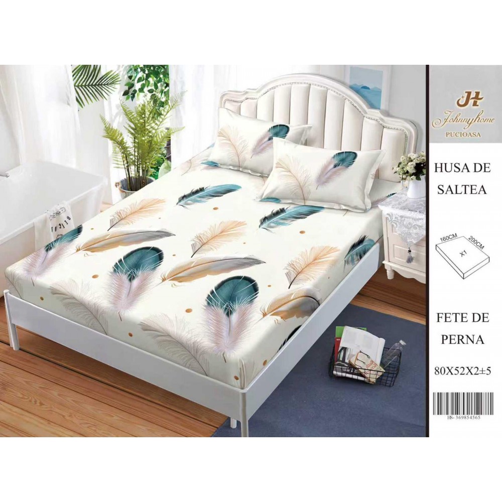 Husa de pat din Finet Satinat si fete de perna, 3 piese, 2 persoane, 160x200cm, HBSM74 Huse din bumbac satinat