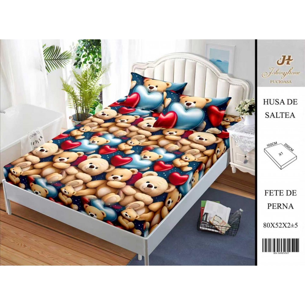 Husa de pat din Finet Satinat si fete de perna, 3 piese, 2 persoane, 160x200cm, HBSM75 Huse din bumbac satinat