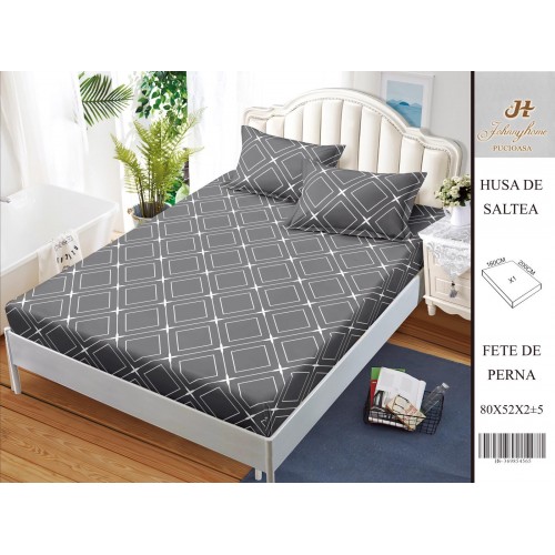 Husa de pat din Finet Satinat si fete de perna, 3 piese, 2 persoane, 160x200cm, HBSM76