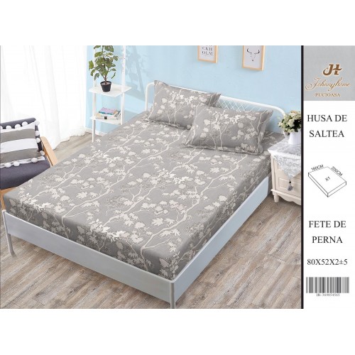 Husa de pat din Finet Satinat si fete de perna, 3 piese, 2 persoane, 160x200cm, HBSM77