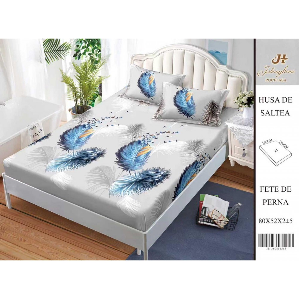 Husa de pat din Finet Satinat si fete de perna, 3 piese, 2 persoane, 160x200cm, HBSM80 Huse din bumbac satinat