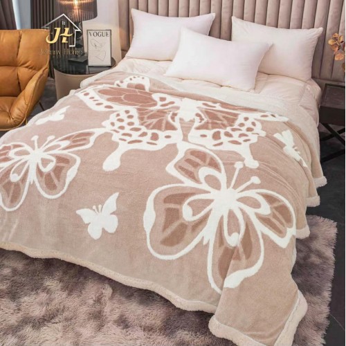 Pătură pufoasă cu model fluturi 3d 200x230 bej p3d02