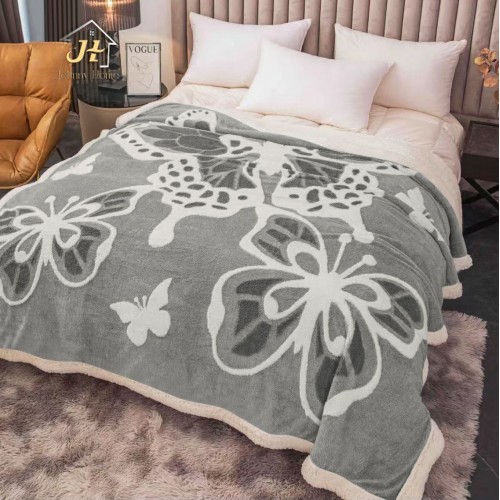 Pătură pufoasă cu model fluturi 3d 200x230 gri p3d04