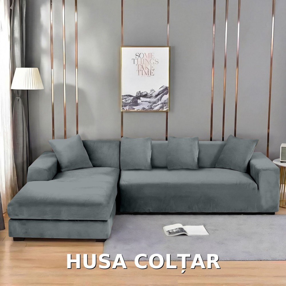 Husa de Coltar din Catifea HCM1 GRI INCHIS HUSE ELASTICE CATIFEA FOTOLII,CANAPELE SI COLTARE