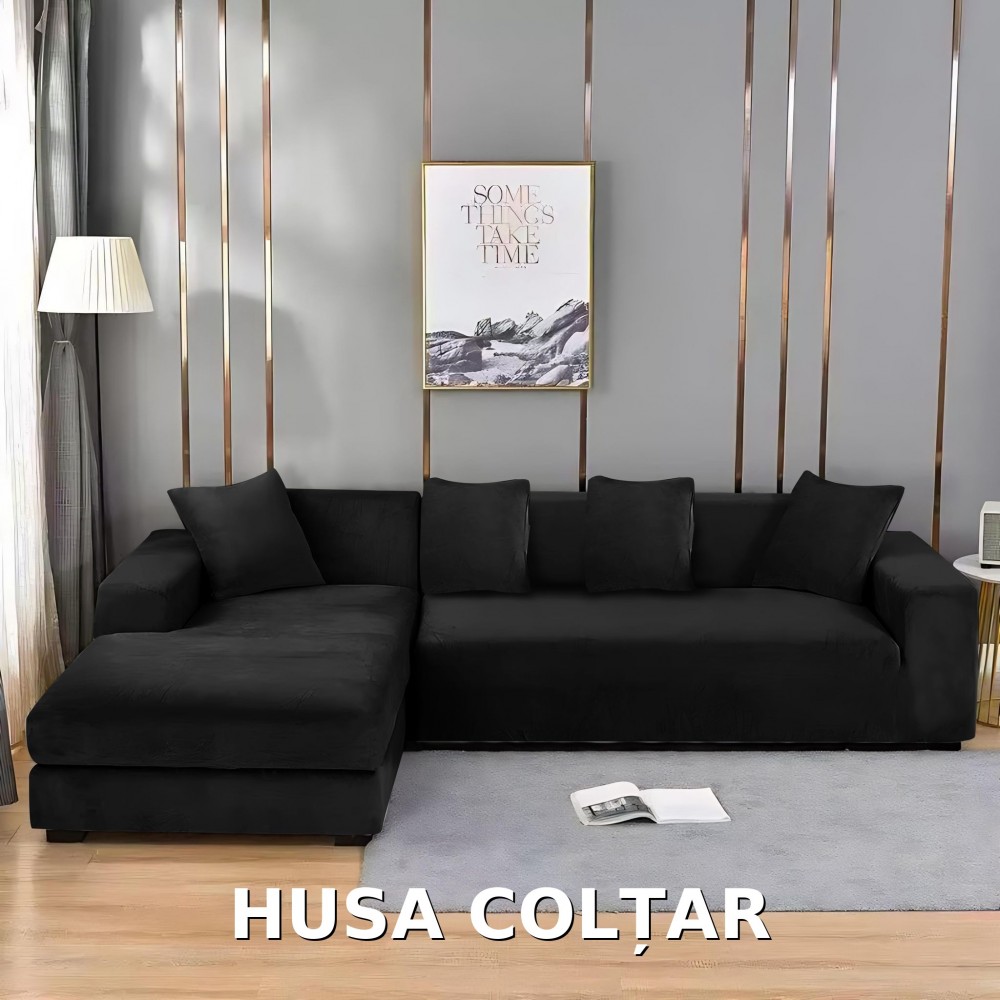 Husa de Coltar din Catifea HCM3 NEGRU HUSE ELASTICE CATIFEA FOTOLII,CANAPELE SI COLTARE