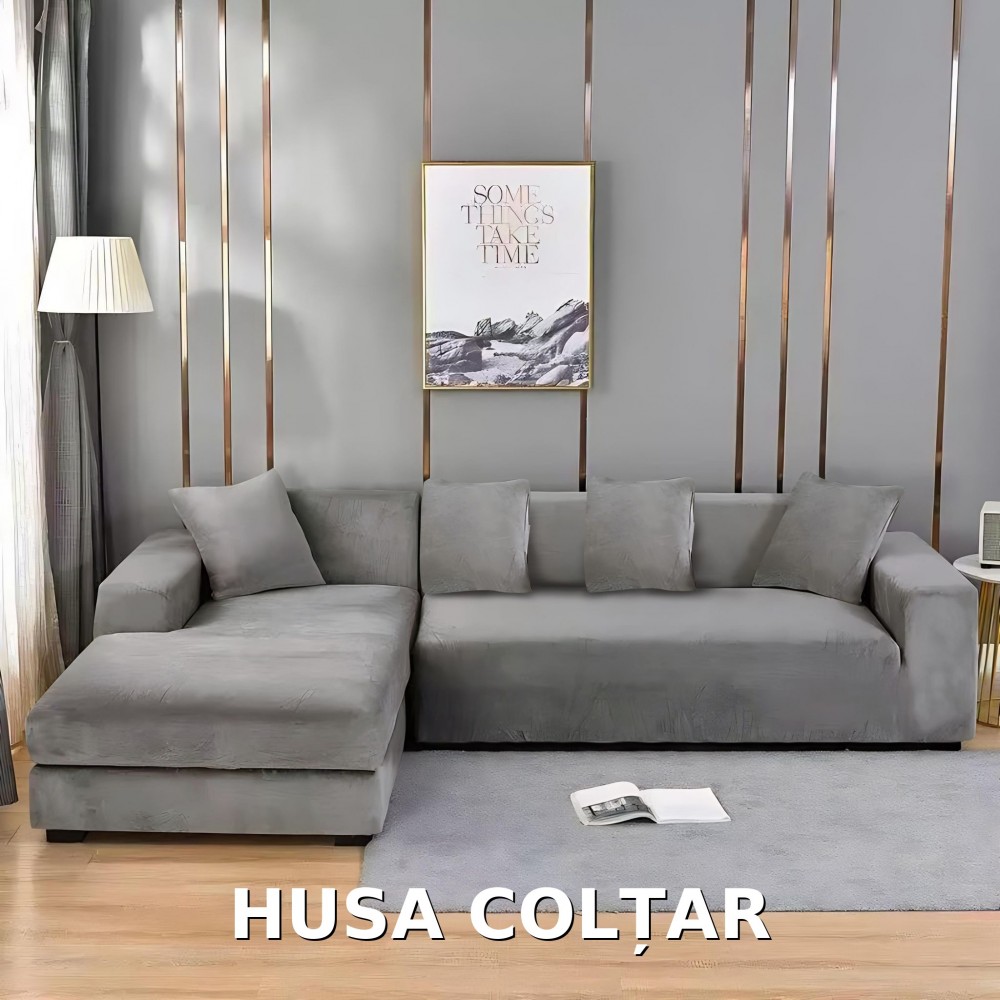 Husa de Coltar din Catifea HCM6 GRI DESCHIS HUSE ELASTICE CATIFEA FOTOLII,CANAPELE SI COLTARE