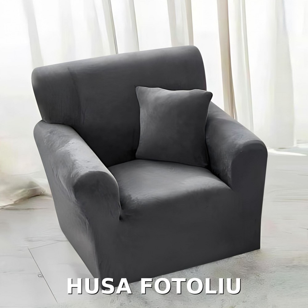 Husa de FOTOLIU din Catifea 1 Loc , HCJM1L1 GRI INCHIS HUSE ELASTICE CATIFEA FOTOLII,CANAPELE SI COLTARE