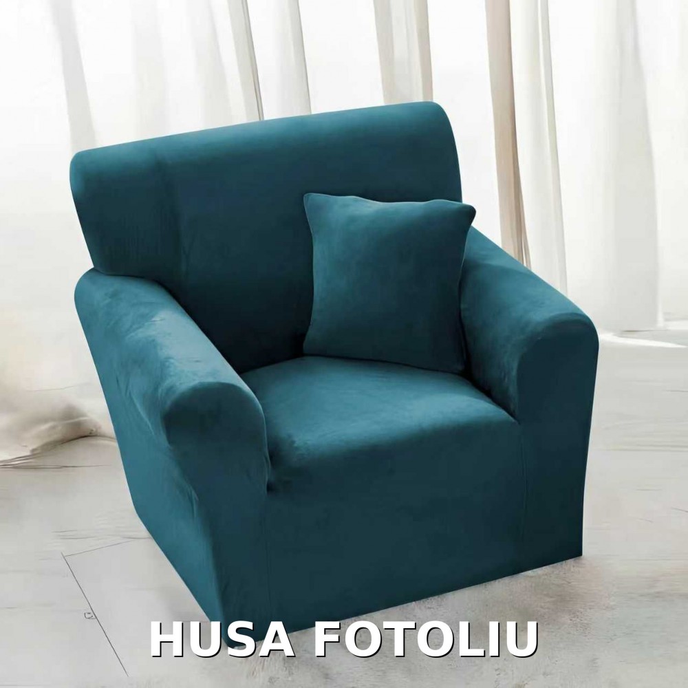 Husa de FOTOLIU din Catifea 1 Loc , HCJM1L2 TURQOISE HUSE ELASTICE CATIFEA FOTOLII,CANAPELE SI COLTARE