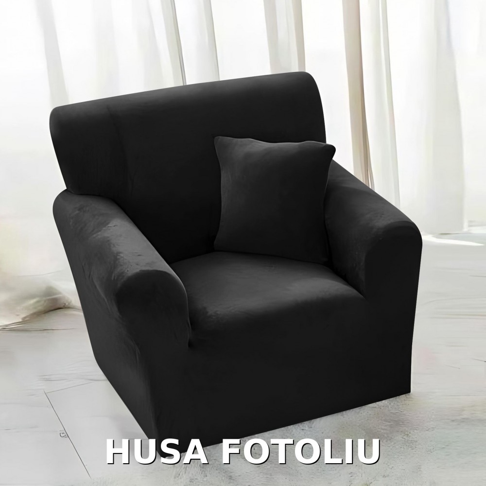 Husa de FOTOLIU din Catifea 1 Loc , HCJM1L3 NEGRU HUSE ELASTICE CATIFEA FOTOLII,CANAPELE SI COLTARE