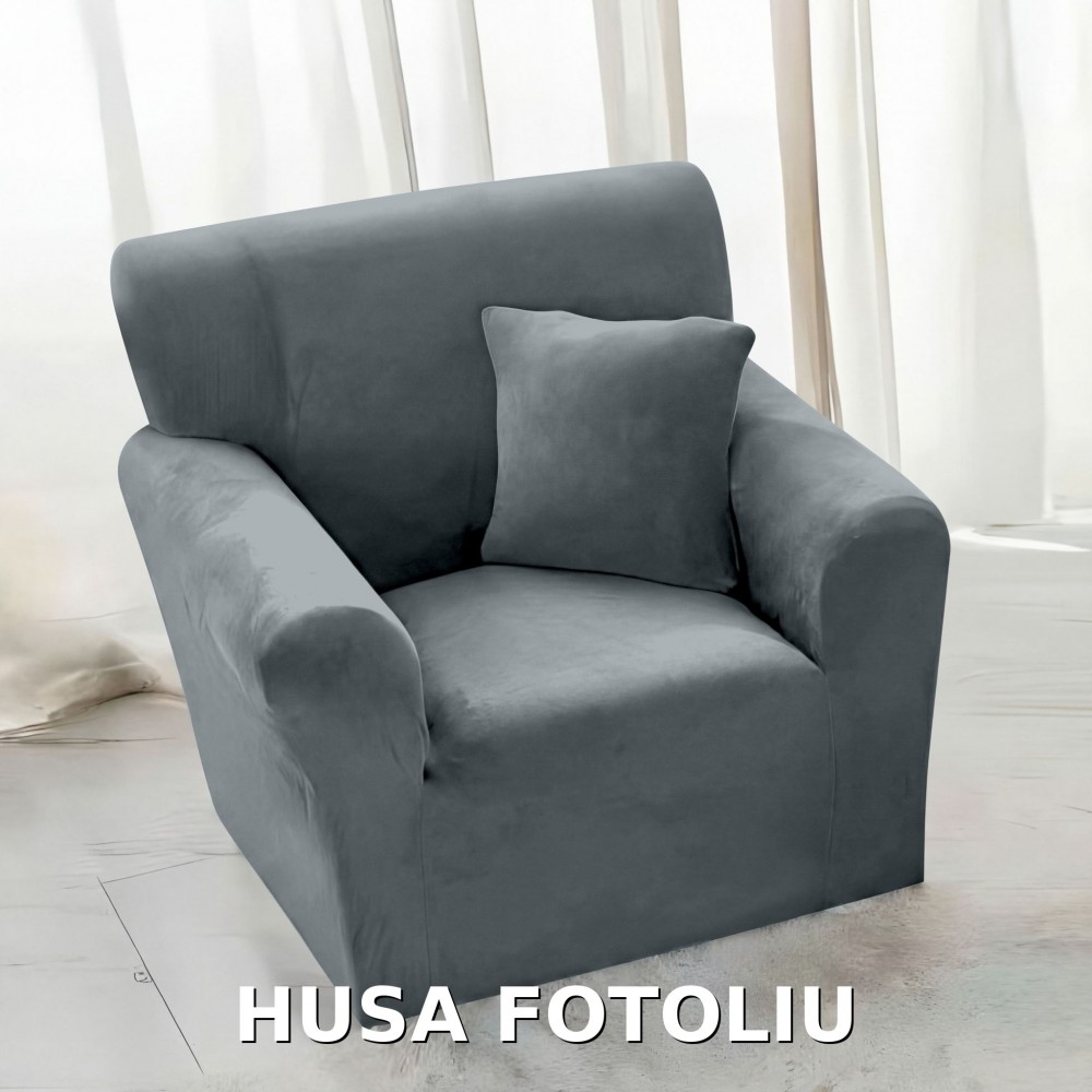 Husa de FOTOLIU din Catifea 1 Loc , HCJM1L6 GRI DESCHIS HUSE ELASTICE CATIFEA FOTOLII,CANAPELE SI COLTARE