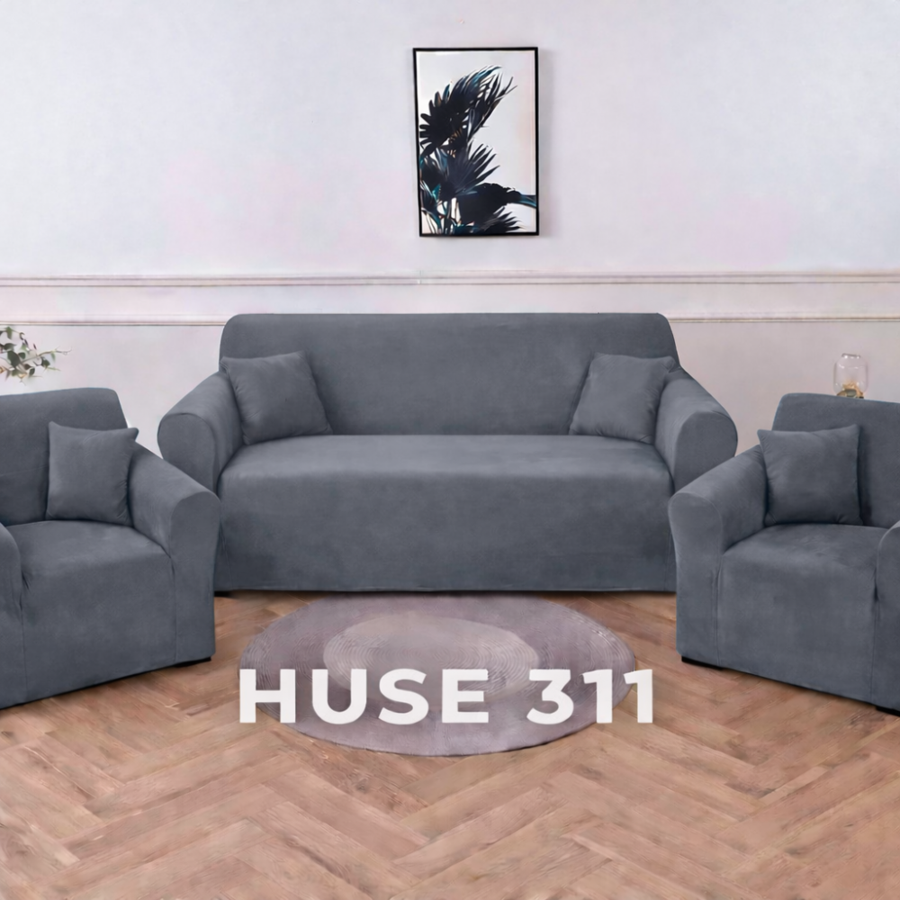 Husa de Canapea din Catifea 311 (CANAPEA + 2 FOTOLII) H311M1 gri inchis HUSE ELASTICE CATIFEA FOTOLII,CANAPELE SI COLTARE