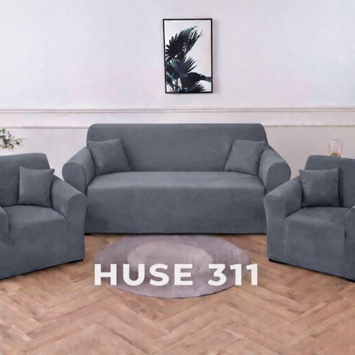 Husa de Canapea din Catifea 311 (CANAPEA + 2 FOTOLII) H311M1 gri inchis