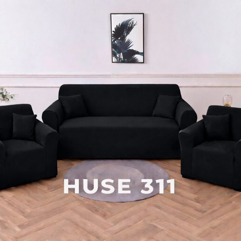 Husa de Canapea din Catifea 311 (CANAPEA + 2 FOTOLII) H311M3 negru HUSE ELASTICE CATIFEA FOTOLII,CANAPELE SI COLTARE