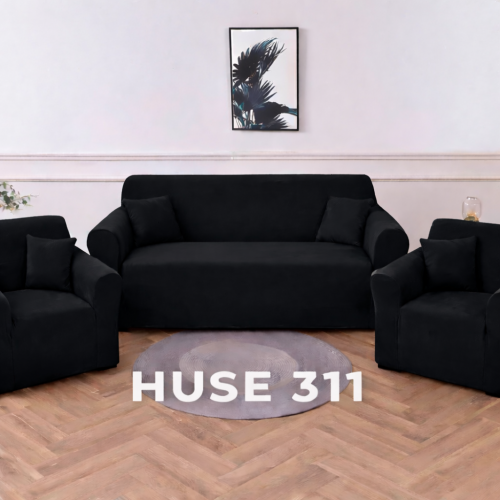 Husa de Canapea din Catifea 311 (CANAPEA + 2 FOTOLII) H311M3 negru