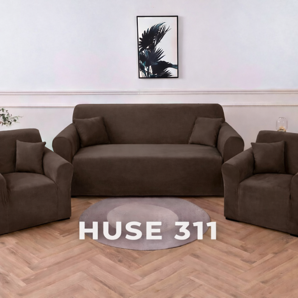 Husa de Canapea din Catifea 311 (CANAPEA + 2 FOTOLII) H311M4 maro HUSE ELASTICE CATIFEA FOTOLII,CANAPELE SI COLTARE