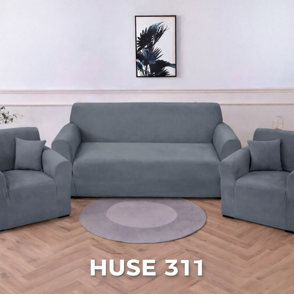 Husa de Canapea din Catifea 311 (CANAPEA + 2 FOTOLII) H311M6 gri deschis HUSE ELASTICE CATIFEA FOTOLII,CANAPELE SI COLTARE