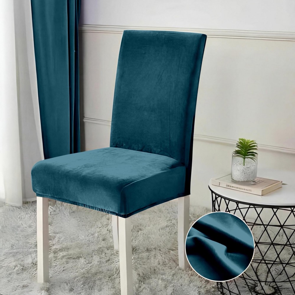 Set 6 huse universale pentru scaun, CATIFEA, jhonny Home, TURQOISE , HSMC2 HUSE SCAUNE CATIFEA