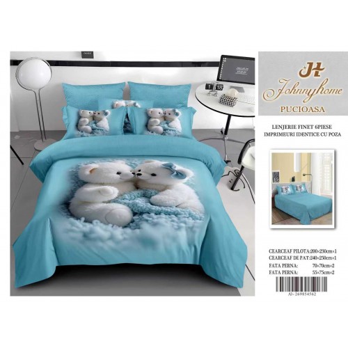 Lenjerie de pat Finet 6 piese – Model URSULETI IN LOVE 3D LFM3D4