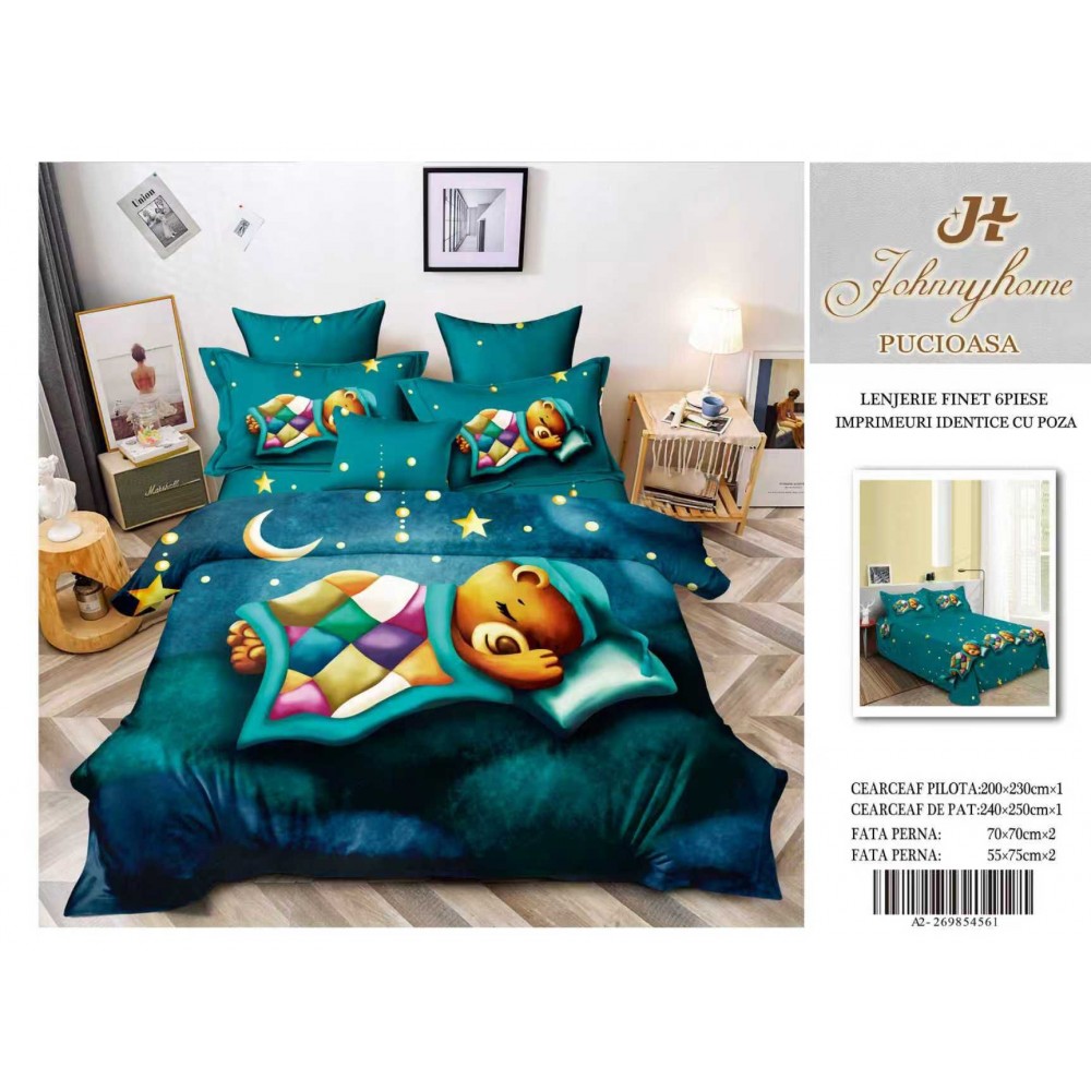 Lenjerie de pat Finet 6 piese – Model URSULET 3D LFM3D5 Lenjerii din finet 6 piese