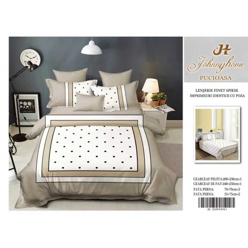 Lenjerie de pat Finet 6 piese – Model Elegant Beige Polka 3D LFM3D9