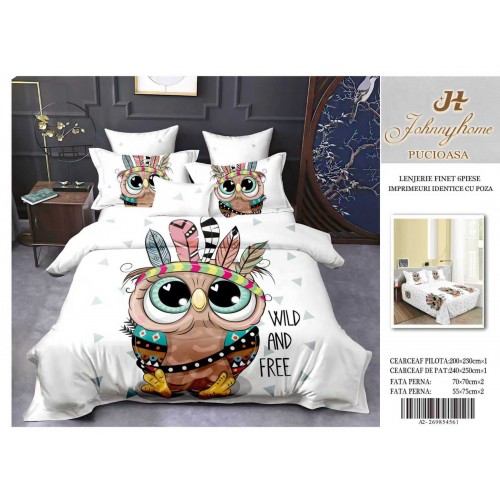 Lenjerie de pat Finet 6 piese – Model CU Model Bufniță „Wild & Free” 3D LFM3D13