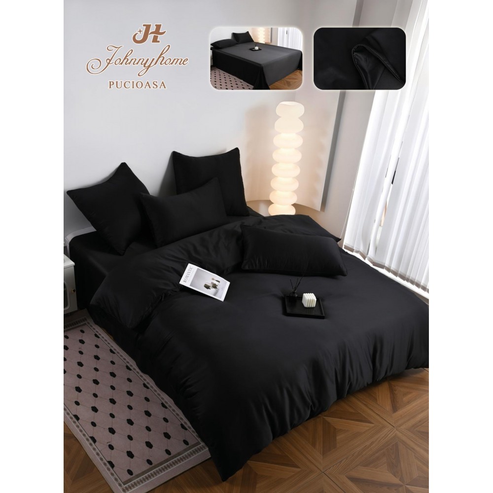 Set Lenjerie de pat 6 piese, Uni, 2 Persoane, Satin/Matase, Cearceaf de pat 230x240cm, Husa pilota 200x230cm, 2 Fete de perna 70x70cm, 2 Fete de perna 50x70cm LMM1 Lenjerii din matase
