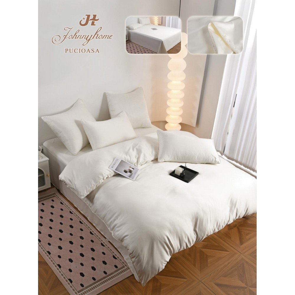 Set Lenjerie de pat 6 piese, Uni, 2 Persoane, Satin/Matase, Cearceaf de pat 230x240cm, Husa pilota 200x230cm, 2 Fete de perna 70x70cm, 2 Fete de perna 50x70cm LMM3 Lenjerii din matase
